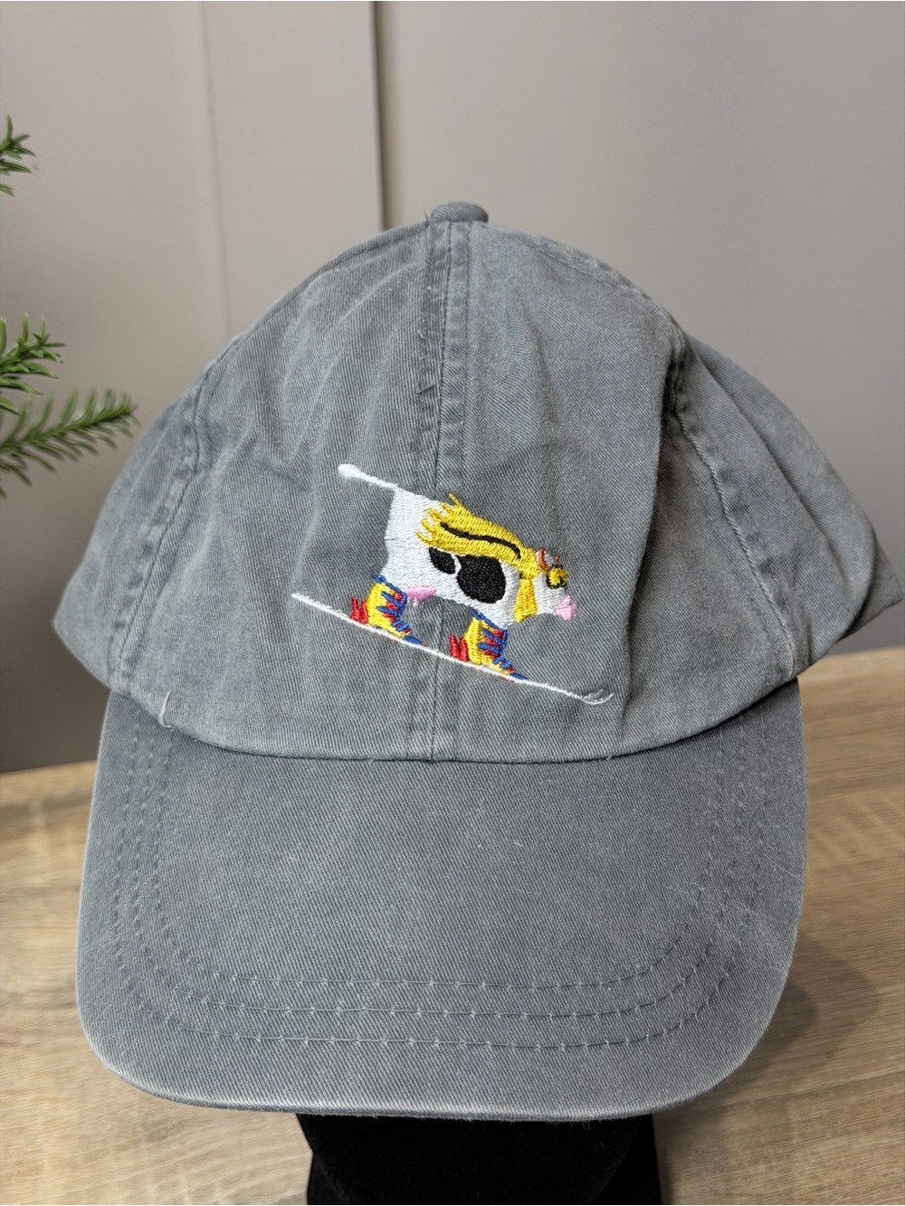 Men’s Gray Embroidered Skiing Cows whistler Cap